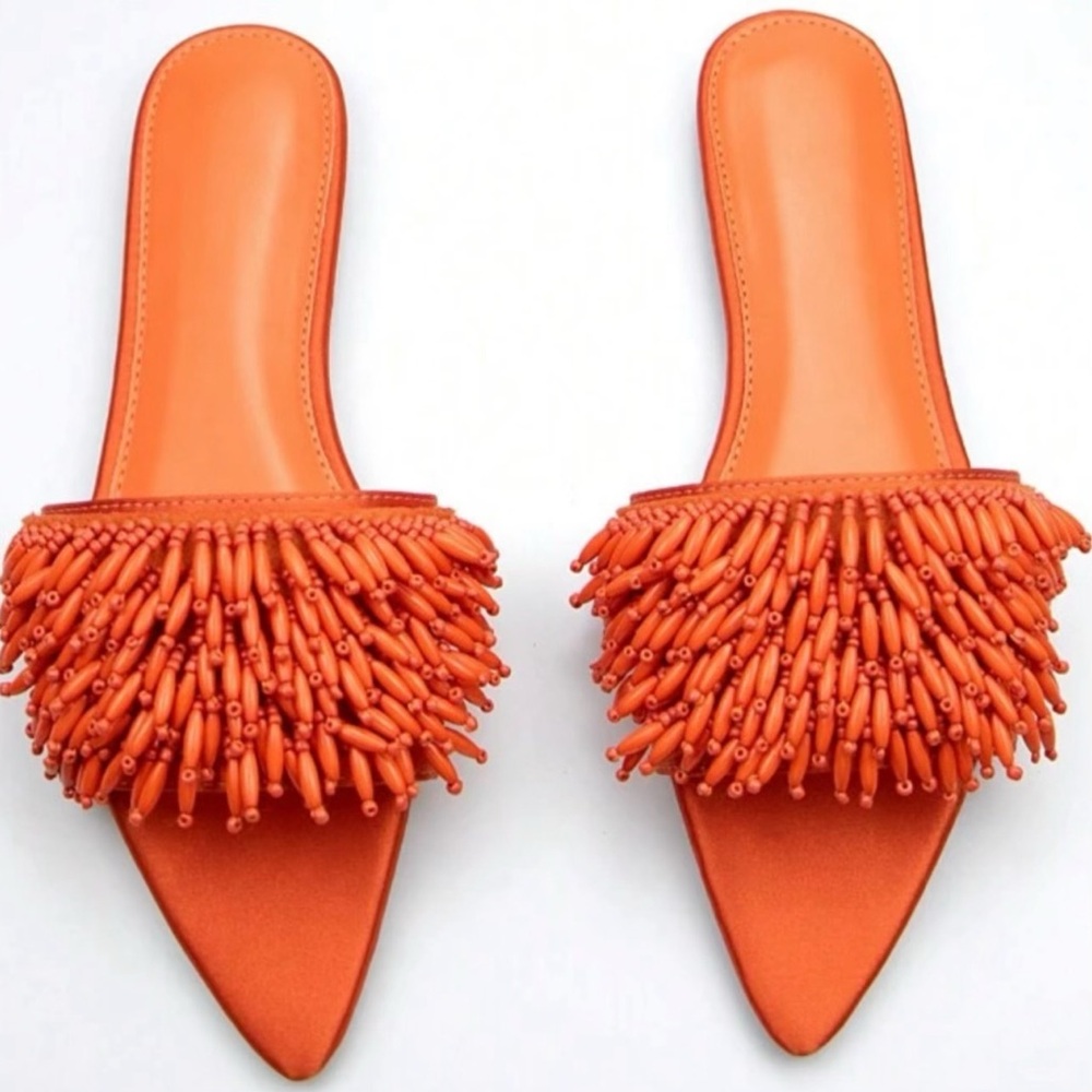 SHEIN Orange Beaded Slide Sandals